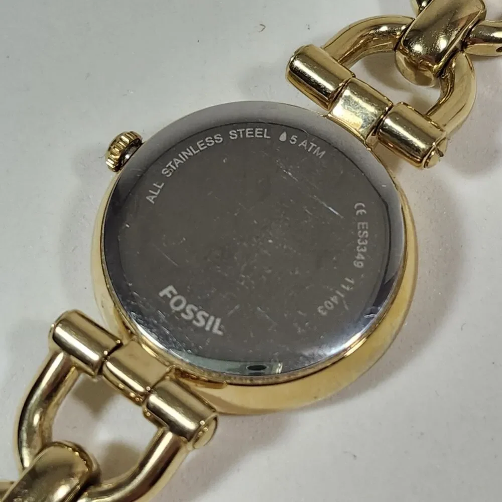 Fossil Olive Women's Watch New Battery Link Working Bracelet ES3349 Gold Tone